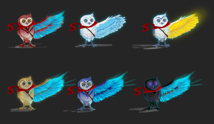 Hue's early concept and color treatment of the owl.