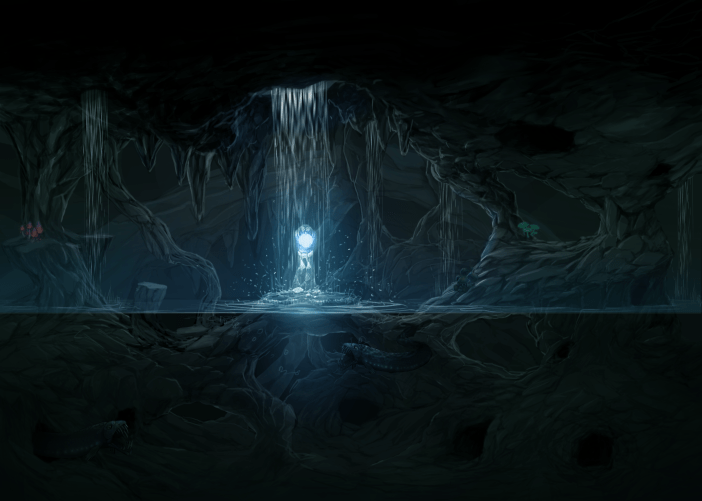 Concept of underwater level using the braziers, creature and mushroom assets.